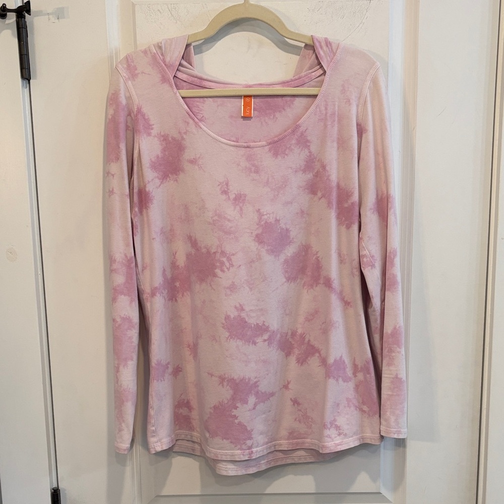 Pink Tie-Dye Long Sleeve HoodedTop